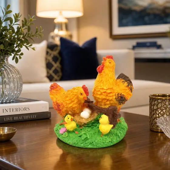 Estatua Familia De Galinha Caipira Linda Peça Decoração De Mesa Detalhada
