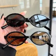 Óculos de Sol Preto e Marrom Vintage Miu Feminino Armação Aro Oval da Moda com Proteção UV400