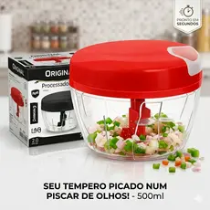 Processador 170ml e 500ml Triturador de Alimentos Alho Cebola Legumes Cozinha Preto e Vermelho
