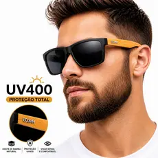 Óculos de Sol Masculino Hastes lateral em Madeira Bambu Premium com Proteção UV400 Alta Qualidade