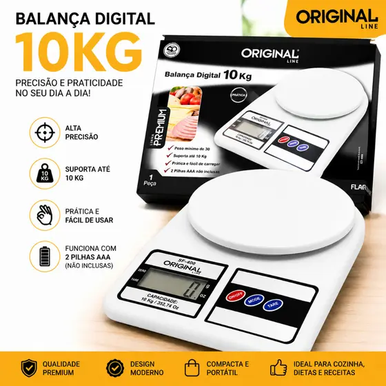 Balança de cozinha Digital eletrônica precisão Portátil para Cozinha Mercados e peso máximo 10kg