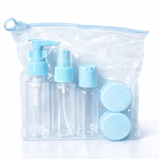 KIT FRASCOS DE VIAGEM COM 5 PEÇAS com 60ml 3 frascos e 2 potinhos cores sortidas