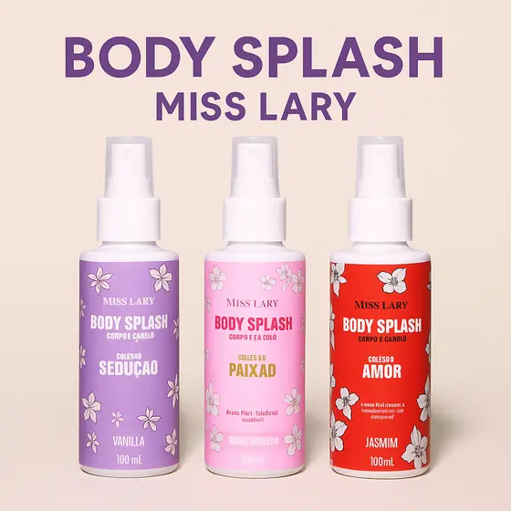 Body Splash Miss Lary 100ml Perfume Leve para Corpo e Cabelos, Vanilla, Flor de Cerejeira e Jasmim