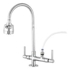 Torneira Flexivel Cromada Duplo Jato Com Saida Para Purificador e Filtro, Instalacao Bancada