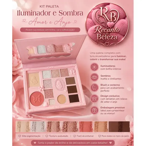 Kit Paleta Iluminador e Sombra Premium Amor e Anjo