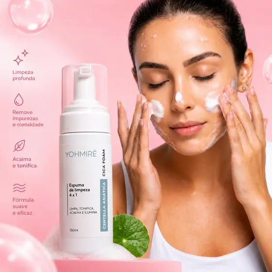 Espuma Centella Asiática Cica Foam Yohmiré - Espuma de limpeza facial Estética - Limpeza de Pele - Kbeauty