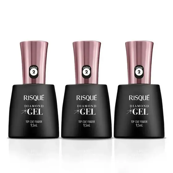 Top Coat Fixador Risque Diamond Gel Cremoso 9,5Ml Kit Com 3 Unidades