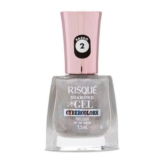 Top Coat Fixador Efeito Holográfico Risqué Diamond Gel Cybercolors Pixelizado 9,5ml