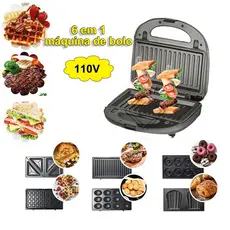 Máquina 6 em 1 Donuts, Torradeira ,Waffles ,Nozes , Sanduicheira e Grill