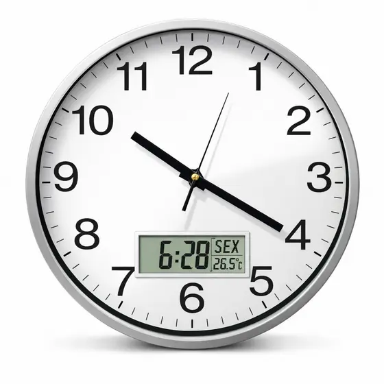 Relógio Parede 4em1 Termômetro,Despertador e Calendário