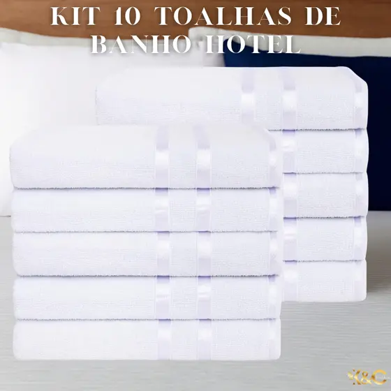 Kit 10 Toalhas De Banho Hotel, Pousada, Hostel 100% Algodão - Linha Lyra