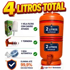 Filtro de Barro 4 Litros Completo com Vela de Carvão Ativado + Boia Automática + Torneira + água saudável
