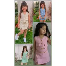roupa Conjunto infantil e juvenil menina tendencia primaveira short saia e colete no alfaiataria con corrente 3 botoes