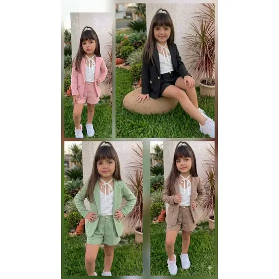 roupa conjunto infanto juvenil do 4 ao 14 e botoes con bolso no shorts e blazers