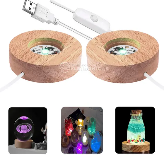 Kit 2 Bases Com Leds Ilumina Objetos 3d Usb RGB Colorido 23220RGB