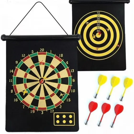 Jogo De Dardos Dupla Face Profissional Alvo 40x30cm 4 Dardos Magnéticos Seguro Brinquedo Família Lazer