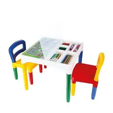 Mesa Mesinha Infantil Didática Educativa Com Tampa e 2 Cadeiras