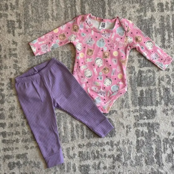 Conjunto Body Bebê Manga Longa 2 Peças Canelado Fofinho