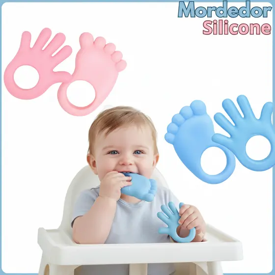 Kit Mordedor Bebê Silicone Macio Mãozinha e Pezinho - Alívio Dentição