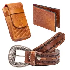 Kit Cowboy Country Cinto + Carteira + Capa Bainha De Celular
