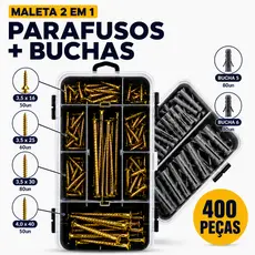 Kit 400 Peças Parafusos e Buchas com Estojo Organizador 2 em 1 Fixação Madeira Parede Casa Multiuso
