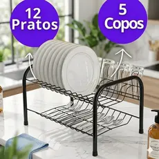 Escorredor de Louça 2 Andares Aço Inox escorredor de louca12 Pratos 5 Copos com Porta Talheres – Organizador de Pia