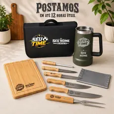 Kit Churrasco Personalizado 8 peças Facas Garfo copo Térmico com estojo Nome time Logo Empresa