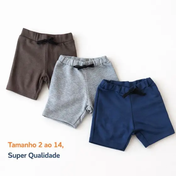 Kit com 3 Bermuda Shorts Infantil Menino em Moletinho Super Qualidade