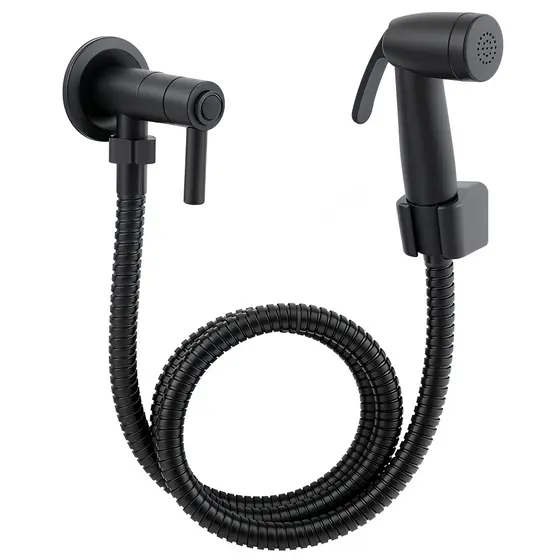 Kit Ducha inoxidável Higiênica Escovado Banheiro Lavabo Completo Com Gatilho e Registro - PRETO
