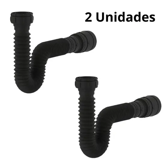 Kit 02 Sifão Flexível Sanfonado Ajustável Pia Cozinha Tanque PRETO