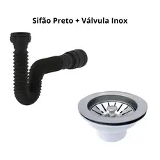 Kit Sifão Flexivel PRETO + Valvula Americana de Aço Inox 3.1/2" Escoamento Pia Cuba Cozinha