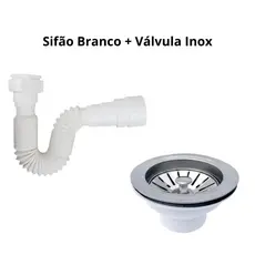 Sifão Flexivel Branco + Válvula Americana Escoamento 3.1/2  Aço Inox