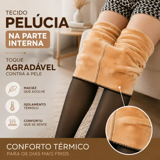 Meia-Calça Térmica Translúcida, Forrada com Pelúcia, de Lã Grossa, Super Elástica  com Pé Tamanho P/M/G/GG/GGG