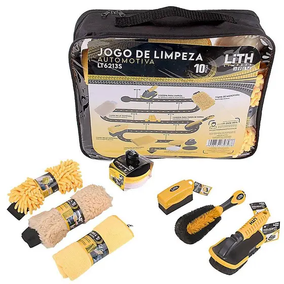 Jogo de Limpeza Estética Automotiva Multiuso com 10 Peças Microfibra Nylon - Lith