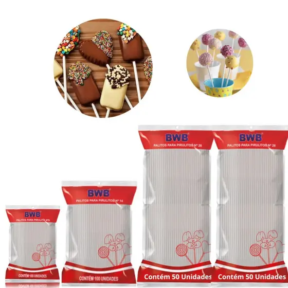 Palito Cristal para Pirulito  Nº9 Nº14 E Nº28 CRISTAL ou BRANCO BWB