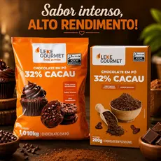 Chocolate em Pó 32% Cacau 1,010 kg Leke Gourmet Bolo Brownie Cobertura Recheio Brigadeiro Doces - Uso Profissional