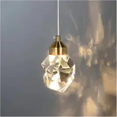 Luminária Pendente Diamante Cristal K9 7W 3 Cores de Luz Dourado Moderno Minimalista