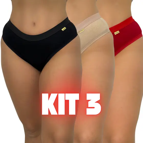 KIT 3 Calcinha Antialérgica 100% Algodão Tanga Conforto Feminina Reforçada