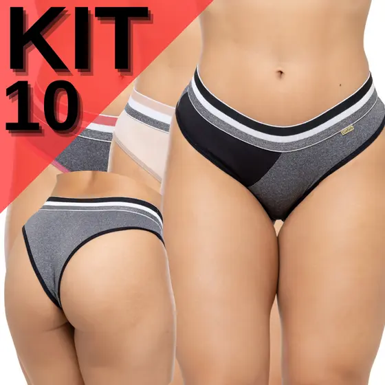 KIT 10 Calcinha Tanga Conforto Tecido Mescla Com Elástico Reforçado Forro Algodão