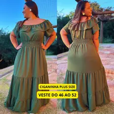 VESTIDO PLUS SIZE LONGO FEMININO CIGANINHA OMBRO À OMBRO LASTEX DUNA