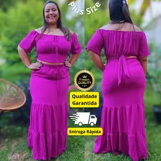 Conjunto plus Size Cropped feminino manga Saia Três Maria (2)