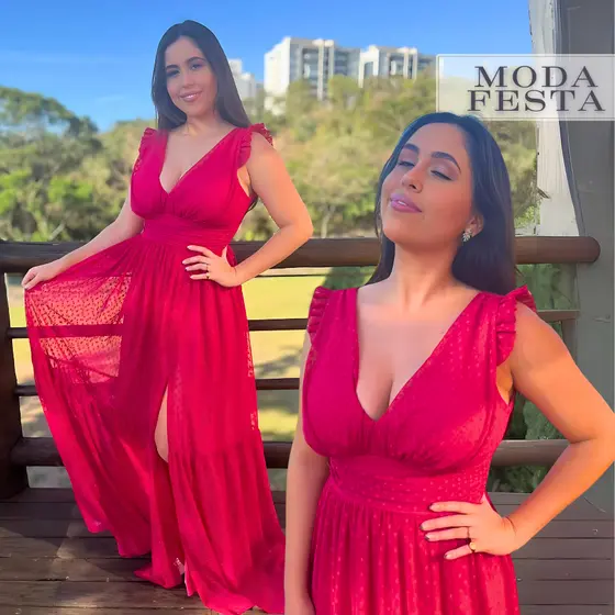 Vestido Longo de Festa de Casamento  Madrinha Convidada Festa Tecido Tulé Poá Elegante Promoção