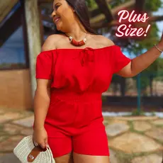 Macaquinho Macacão Plus Size Feminino Curto Com elástico Soltinho Moda Feminina Envio 24h