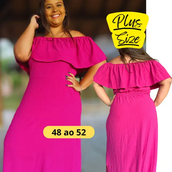 Vestido Longo Plus Size Feminino Ciganinha Soltinho Tamanho Grande Tecido Crepe Duna