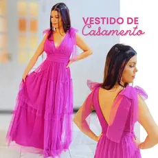 Vestido Longo de Festa tule Saia em Camadas Três Marias Madrinha de Casamento