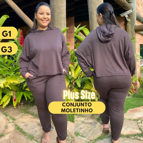 Conjunto Plus Size Feminino Moletom Moletinho G1 G3 Outono Inverno Frio Confortável