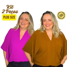 Kit 2 Blusas Femininas Plus Size Manga Morcego G1 G2 G3 Soltinha Levinha Camisa Feminina Plu Flare