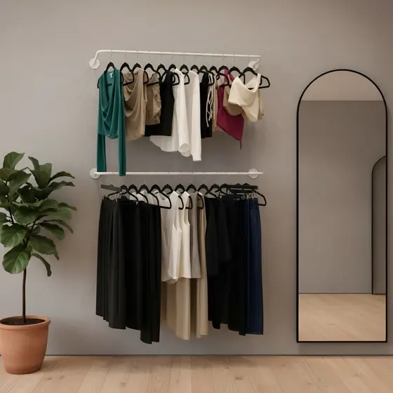 Arara Parede Cabideiro Loja Closet Quarto Reta 80cm Preto/Branca Loja Completa