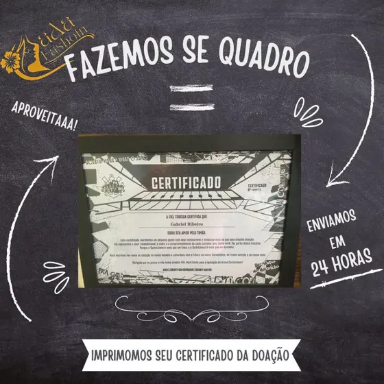 QUADRO DO CORINTHIANS COM SEU CERTIFICADO DE DOAÇÃO