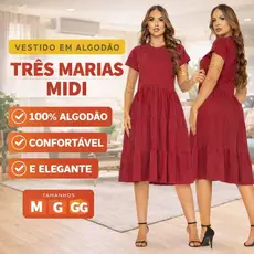 Vestido Feminino Midi Três Marias Rodado Versátil Casual
